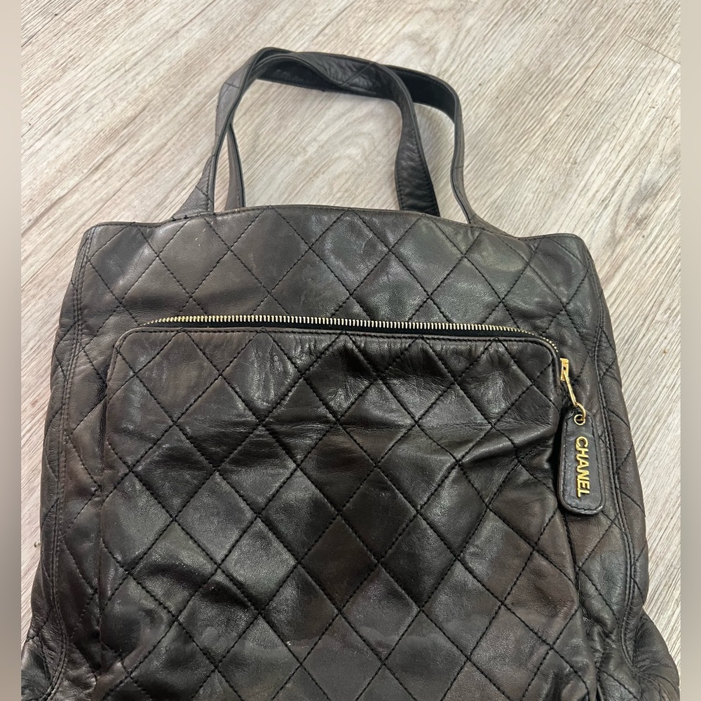 Chanel matlasse quilted tote shoulder a4 PVC black 0415b